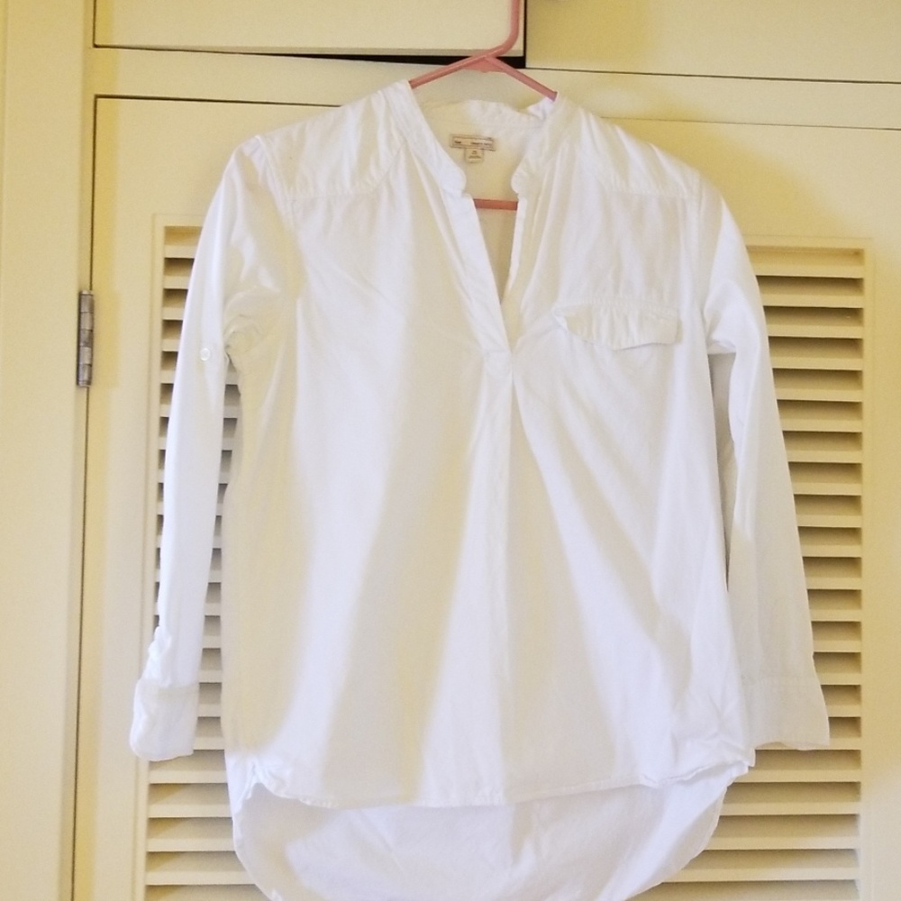 Mock neck white cotton blouse